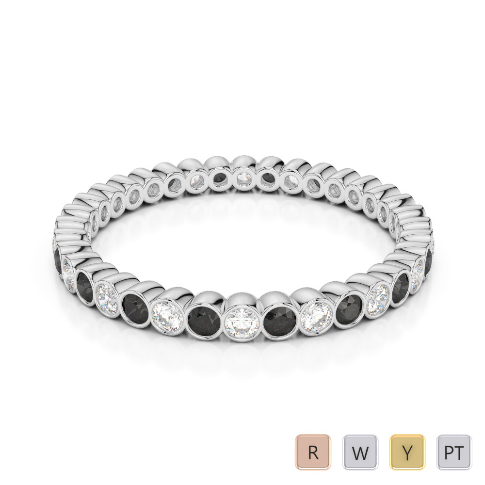 2 MM Gold / Platinum Round Cut Black Diamond with Diamond Full Eternity Ring AGDR-1098