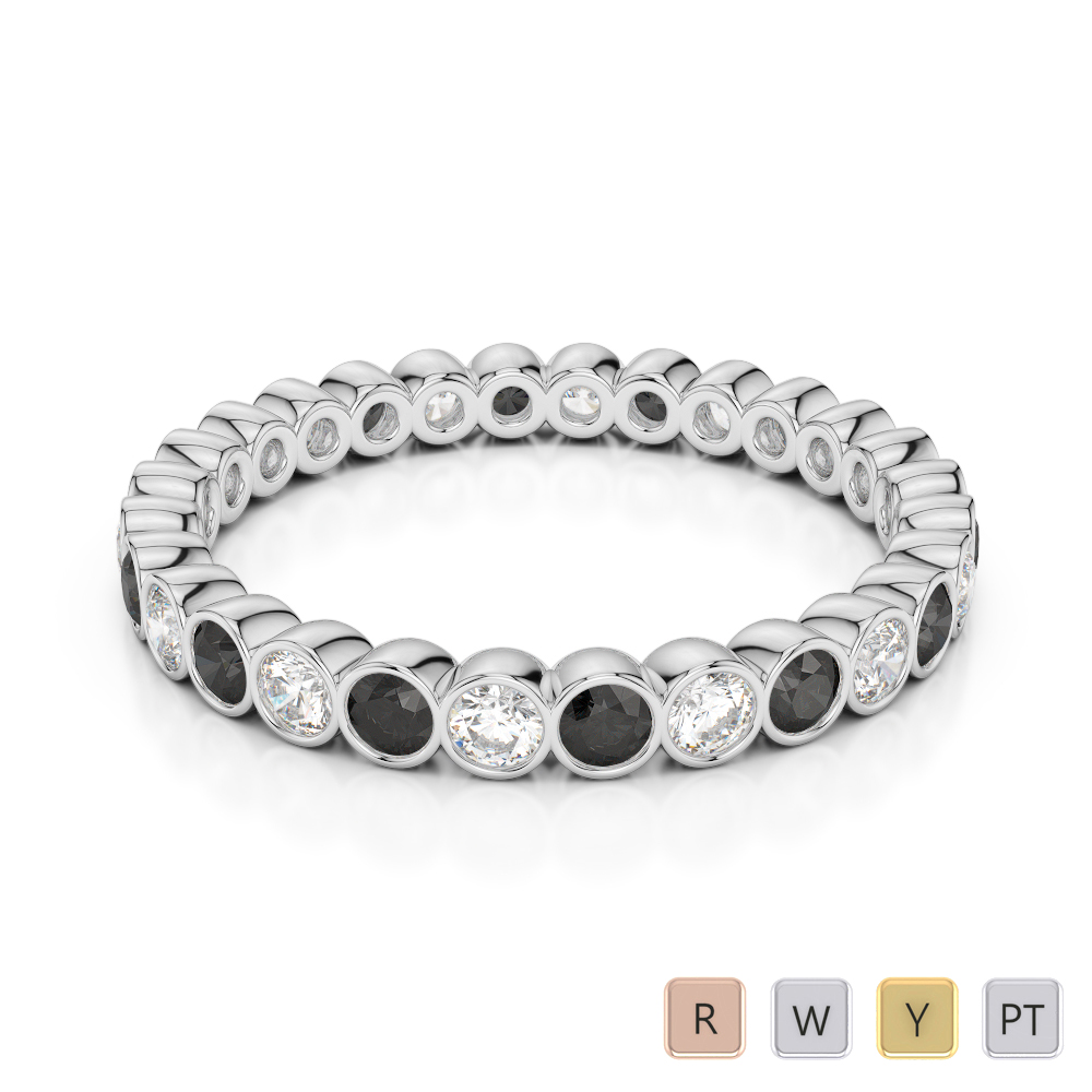 2.5 MM Gold / Platinum Round Cut Black Diamond with Diamond Full Eternity Ring AGDR-1099