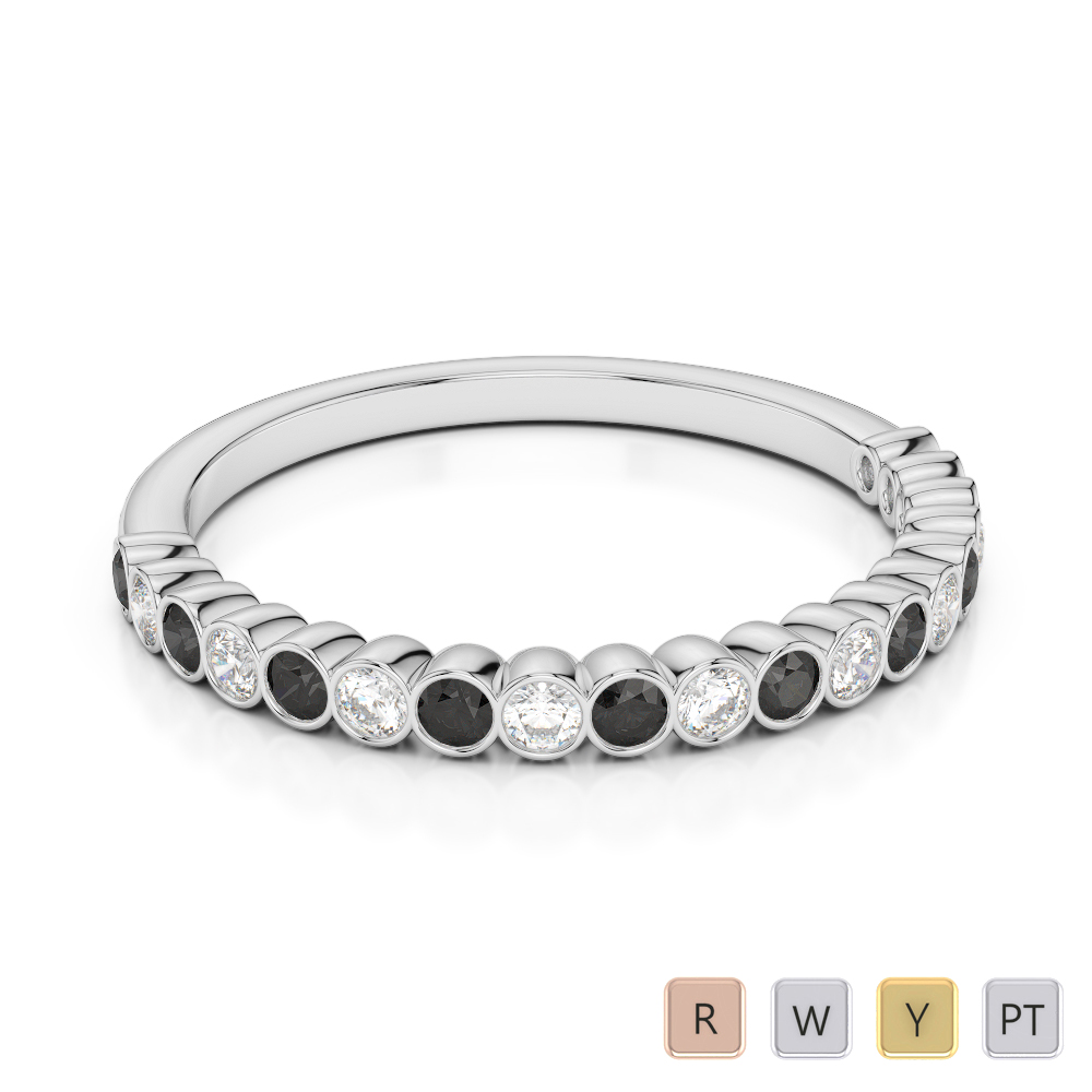 2 MM Gold / Platinum Round Cut Black Diamond with Diamond Half Eternity Ring AGDR-1101