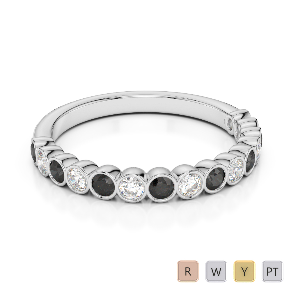 2.5 MM Gold / Platinum Round Cut Black Diamond with Diamond Half Eternity Ring AGDR-1102