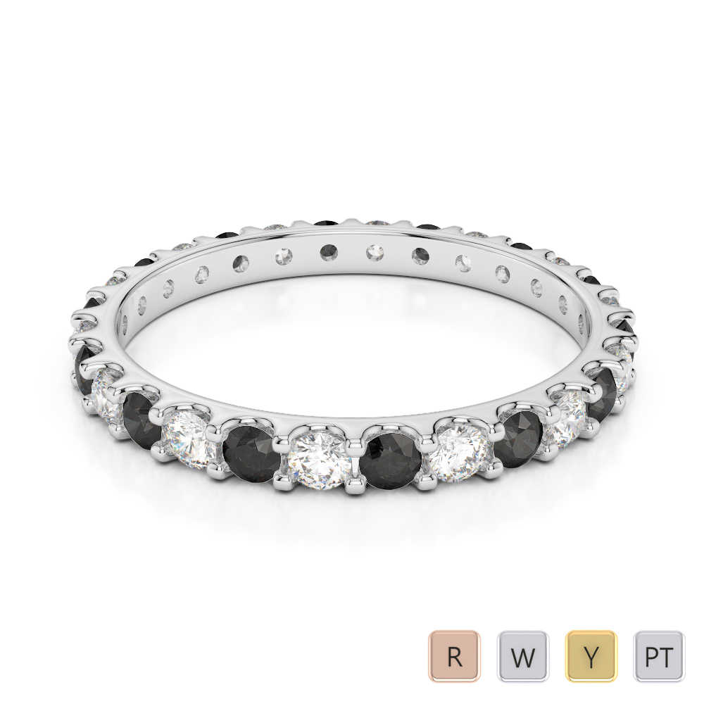 2 MM Gold / Platinum Round Cut Black Diamond with Diamond Full Eternity Ring AGDR-1104