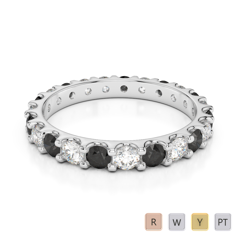 2.5 MM Gold / Platinum Round Cut Black Diamond with Diamond Full Eternity Ring AGDR-1105