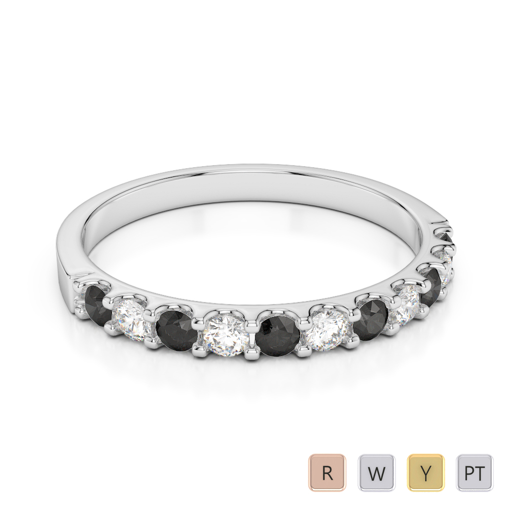 2 MM Gold / Platinum Round Cut Black Diamond with Diamond Half Eternity Ring AGDR-1107