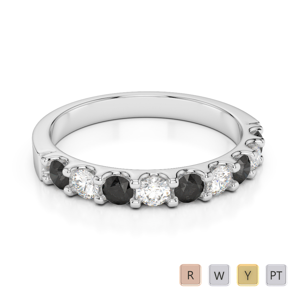 2.5 MM Gold / Platinum Round Cut Black Diamond with Diamond Half Eternity Ring AGDR-1108