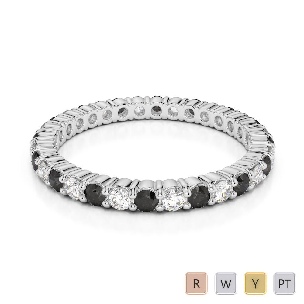 2 MM Gold / Platinum Round Cut Black Diamond with Diamond Full Eternity Ring AGDR-1110