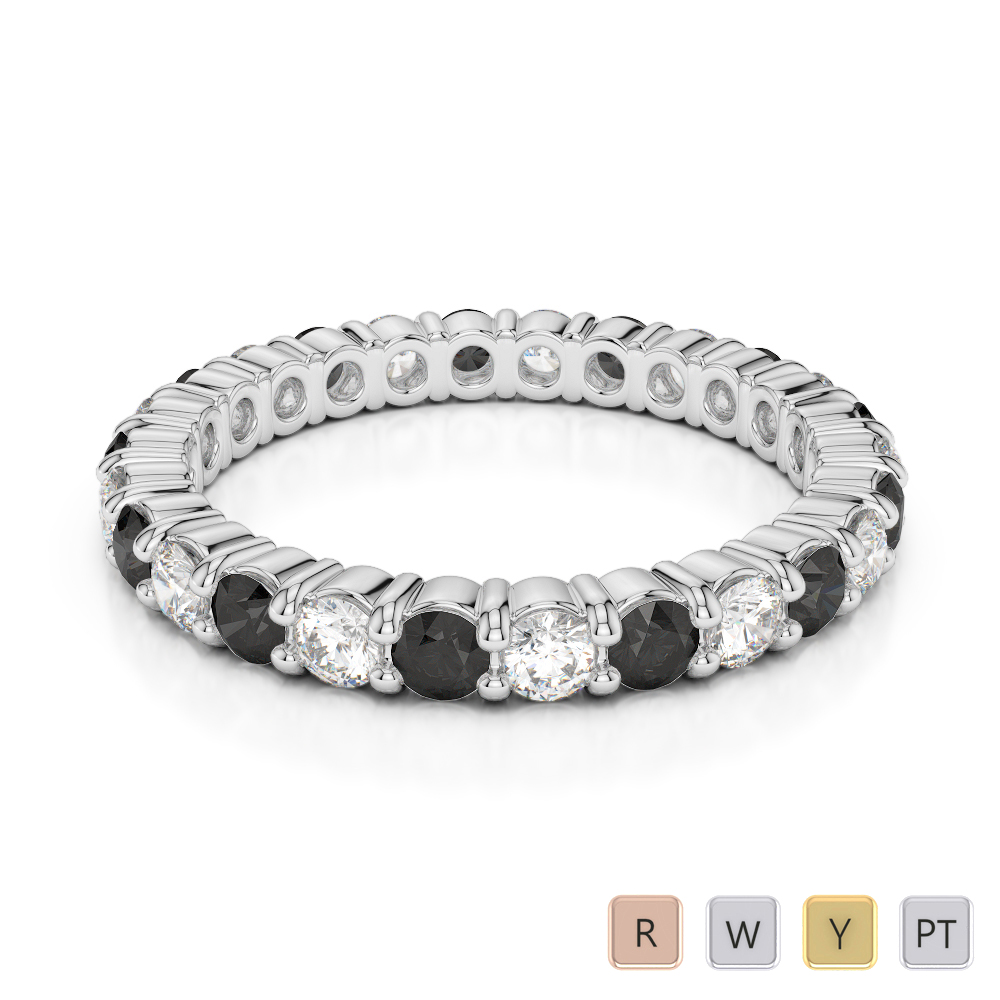 2.5 MM Gold / Platinum Round Cut Black Diamond with Diamond Full Eternity Ring AGDR-1111