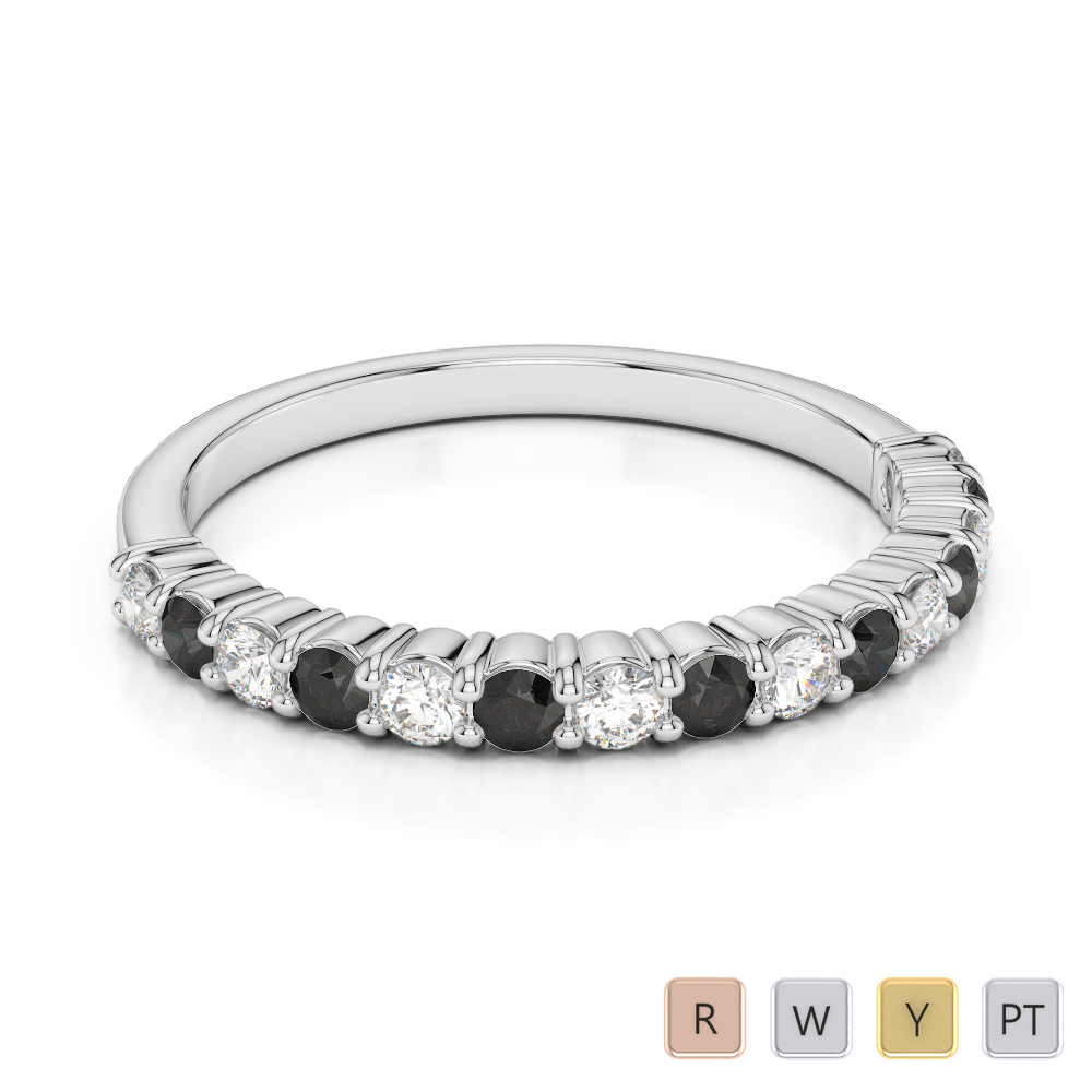 2 MM Gold / Platinum Round Cut Black Diamond with Diamond Half Eternity Ring AGDR-1113