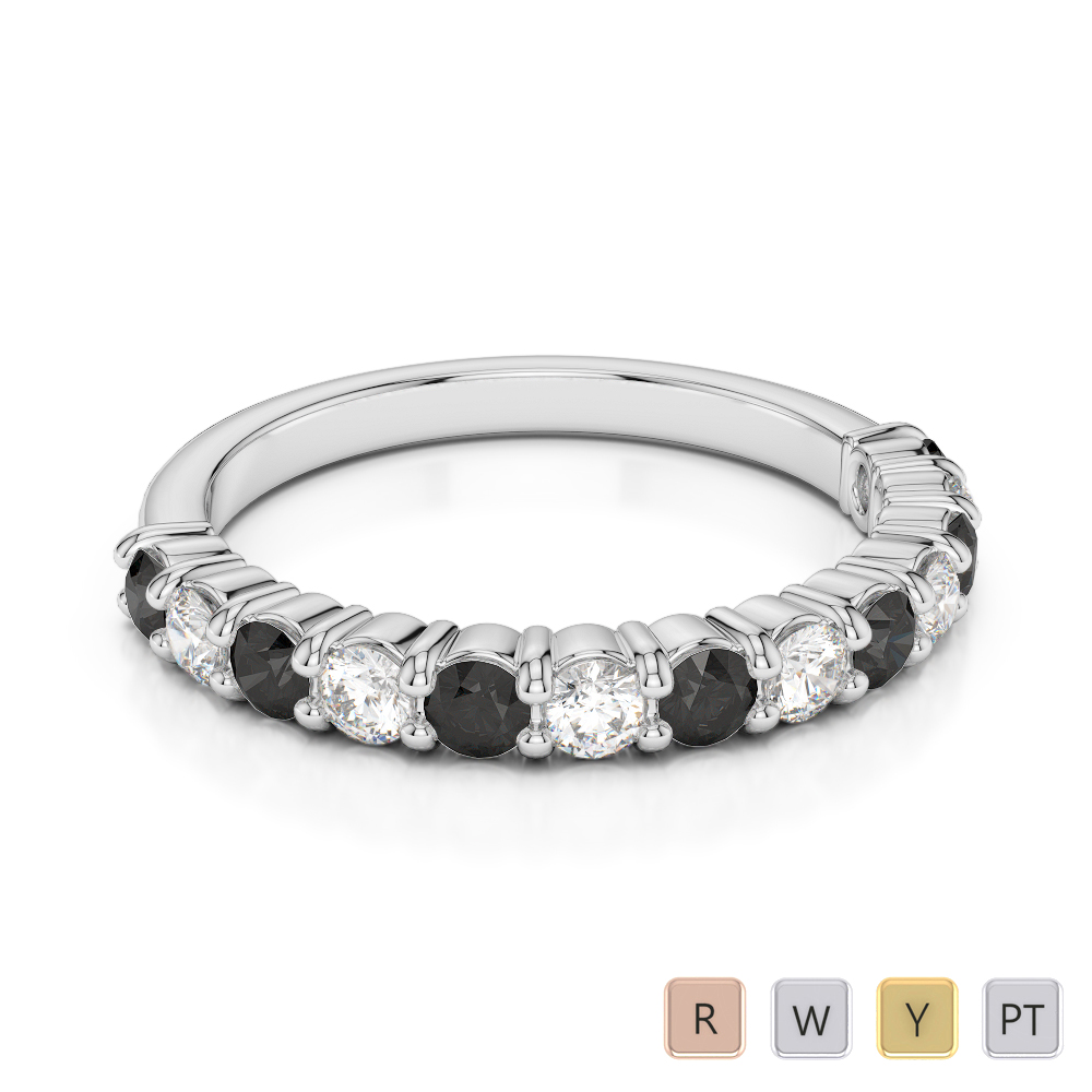 2.5 MM Gold / Platinum Round Cut Black Diamond with Diamond Half Eternity Ring AGDR-1114