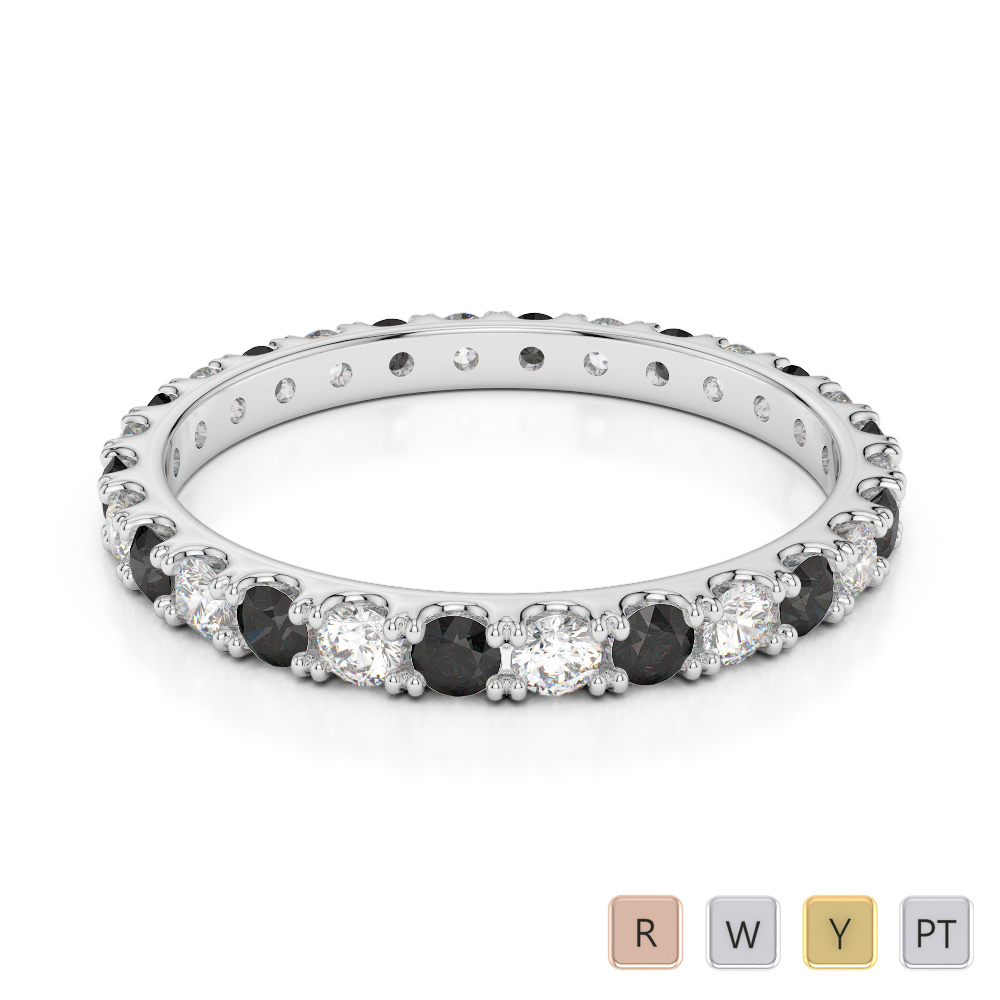 2 MM Gold / Platinum Round Cut Black Diamond with Diamond Full Eternity Ring AGDR-1120