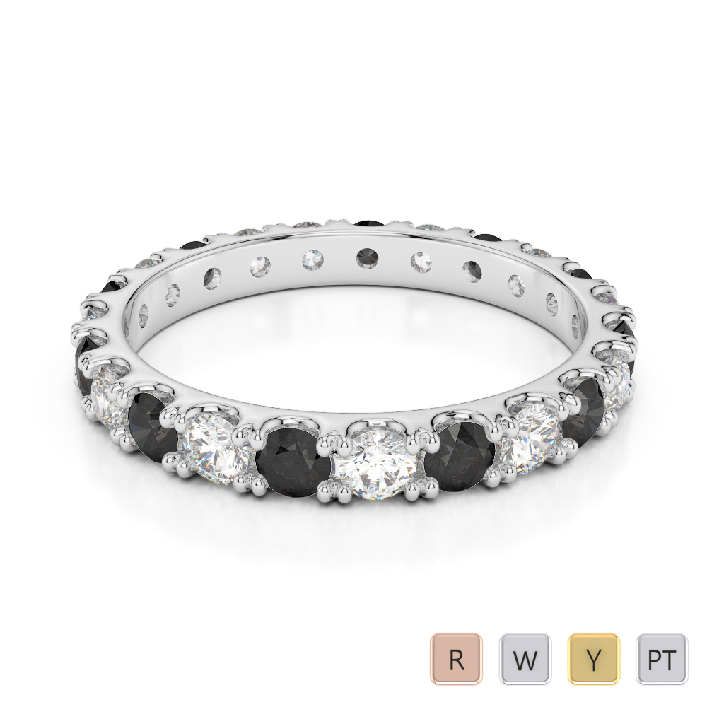 2.5 MM Gold / Platinum Round Cut Black Diamond with Diamond Full Eternity Ring AGDR-1121