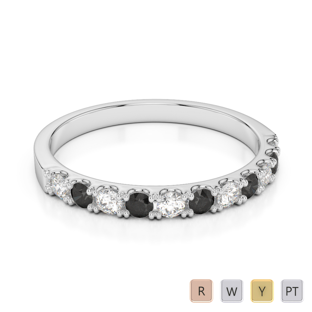 2 MM Gold / Platinum Round Cut Black Diamond with Diamond Half Eternity Ring AGDR-1123