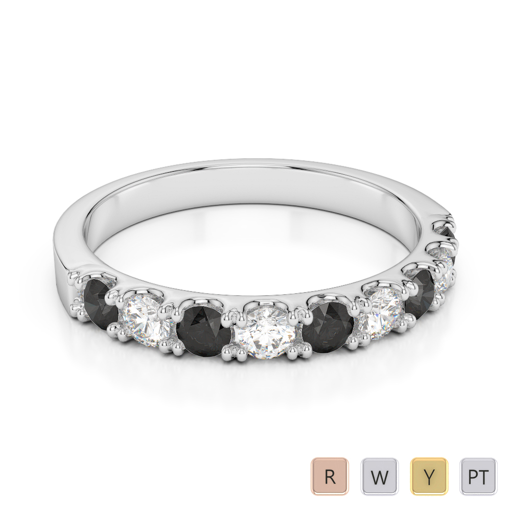 2.5 MM Gold / Platinum Round Cut Black Diamond with Diamond Half Eternity Ring AGDR-1124