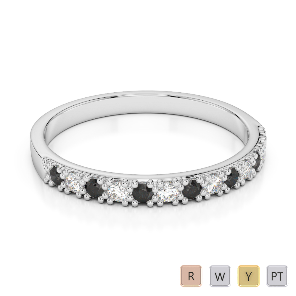 2.5 MM Gold / Platinum Round Cut Black Diamond with Diamond Half Eternity Ring AGDR-1129