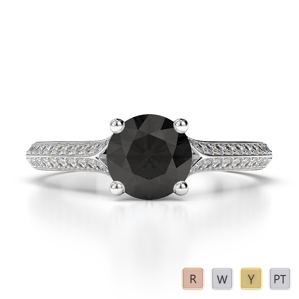 Gold / Platinum Round Cut Black Diamond with Diamond Engagement Ring AGDR-1200