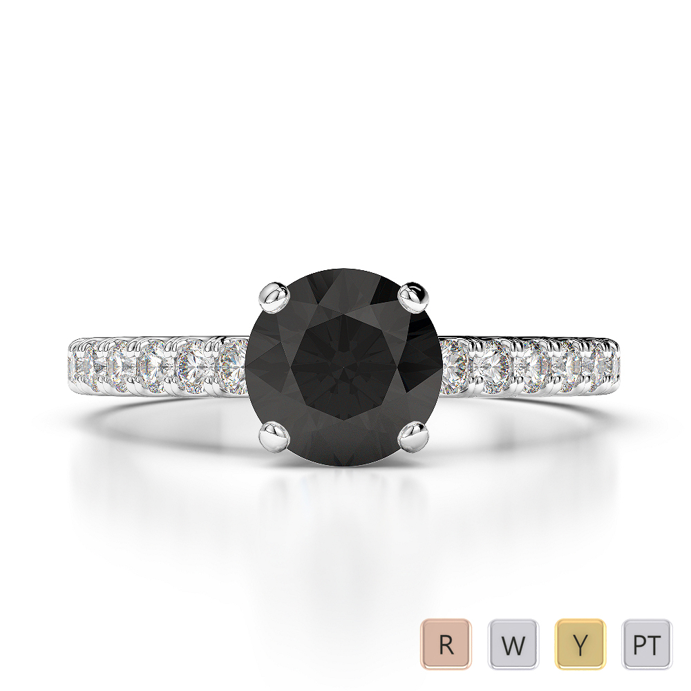 Gold / Platinum Round Cut Black Diamond with Diamond Engagement Ring AGDR-1201