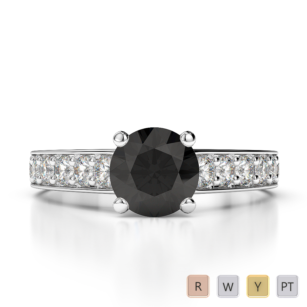 Gold / Platinum Round Cut Black Diamond with Diamond Engagement Ring AGDR-1202