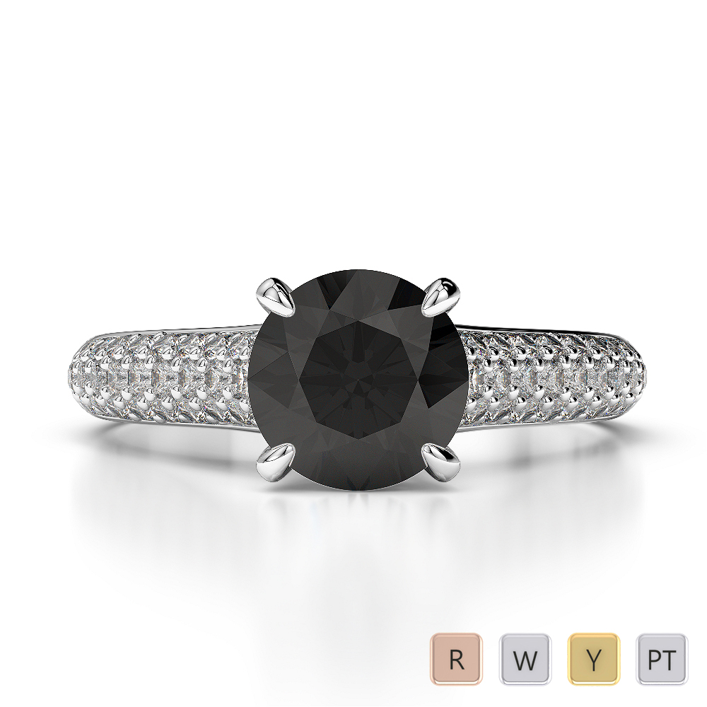 Gold / Platinum Round Cut Black Diamond with Diamond Engagement Ring AGDR-1203