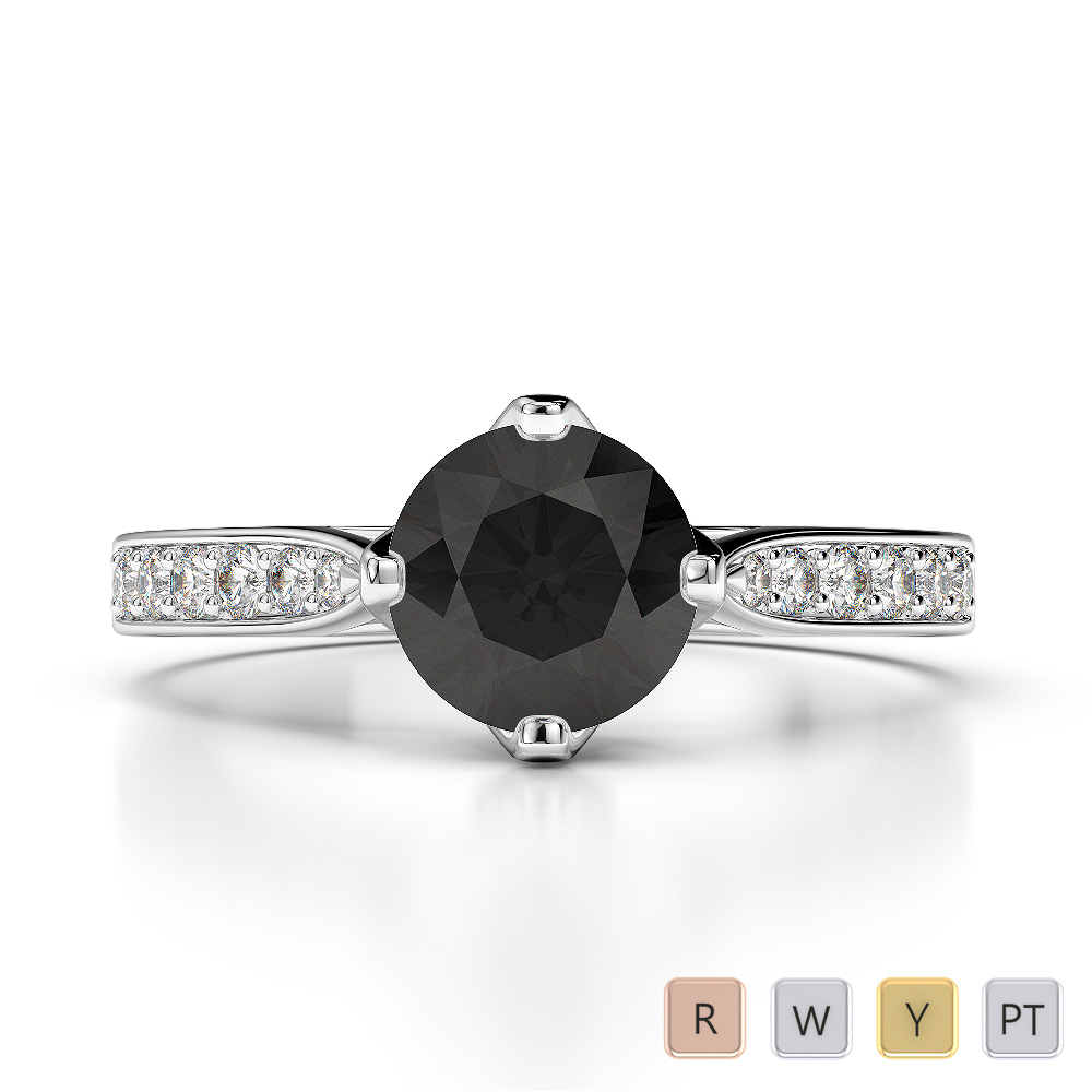 Gold / Platinum Round Cut Black Diamond with Diamond Engagement Ring AGDR-1204