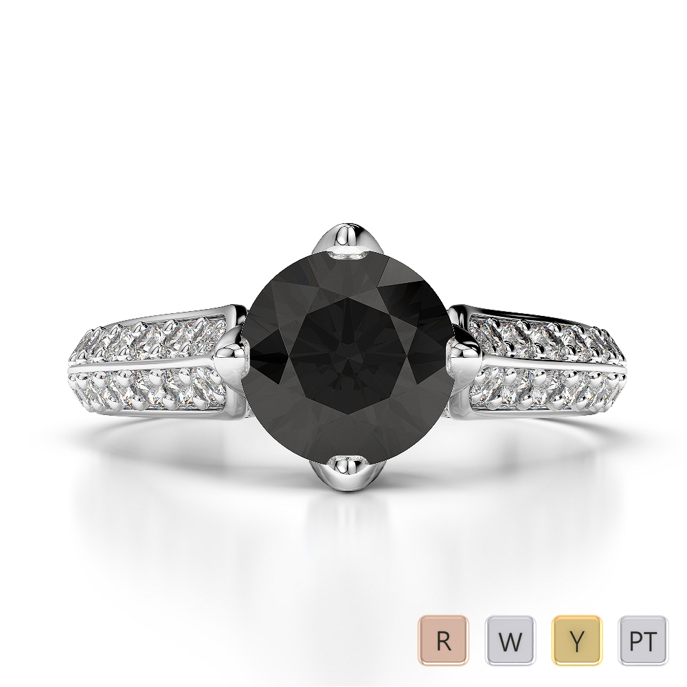 Gold / Platinum Round Cut Black Diamond with Diamond Engagement Ring AGDR-1205