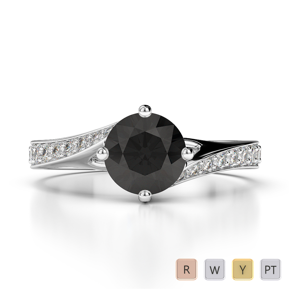 Gold / Platinum Round Cut Black Diamond with Diamond Engagement Ring AGDR-1207