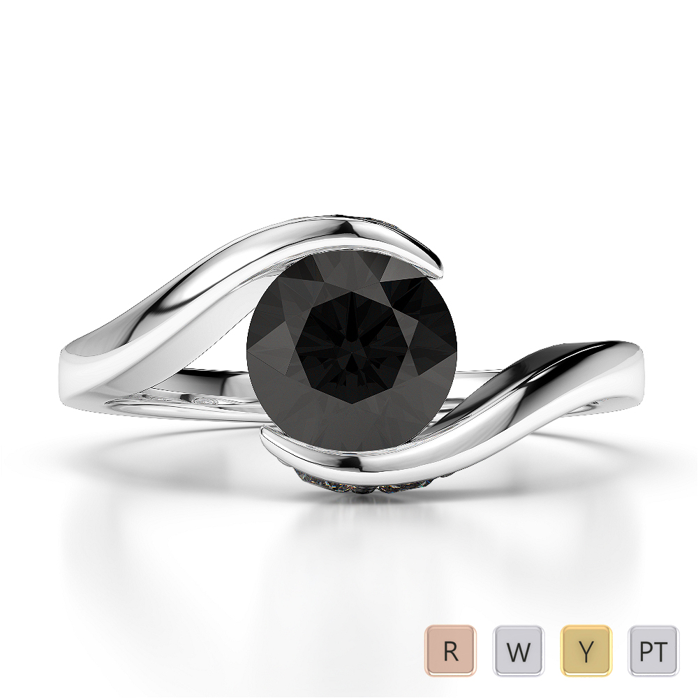 Gold / Platinum Round Cut Black Diamond with Diamond Engagement Ring AGDR-1209