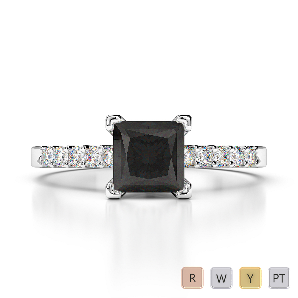 Gold / Platinum Round and Princess Cut Black Diamond with Diamond Engagement Ring AGDR-1210