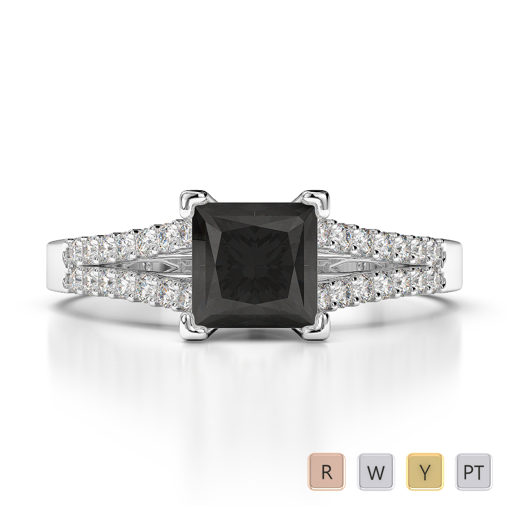 Gold / Platinum Round and Princess Cut Black Diamond with Diamond Engagement Ring AGDR-1211