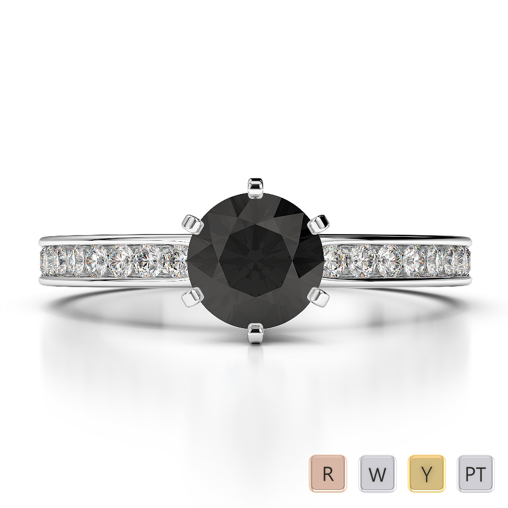 Gold / Platinum Round Cut Black Diamond with Diamond Engagement Ring AGDR-1214