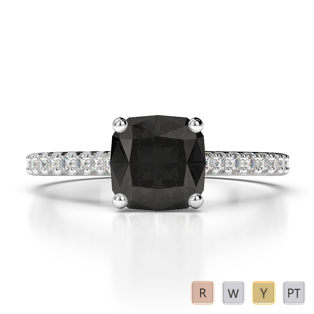 Gold / Platinum Round and Cushion Cut Black Diamond with Diamond Engagement Ring AGDR-1216