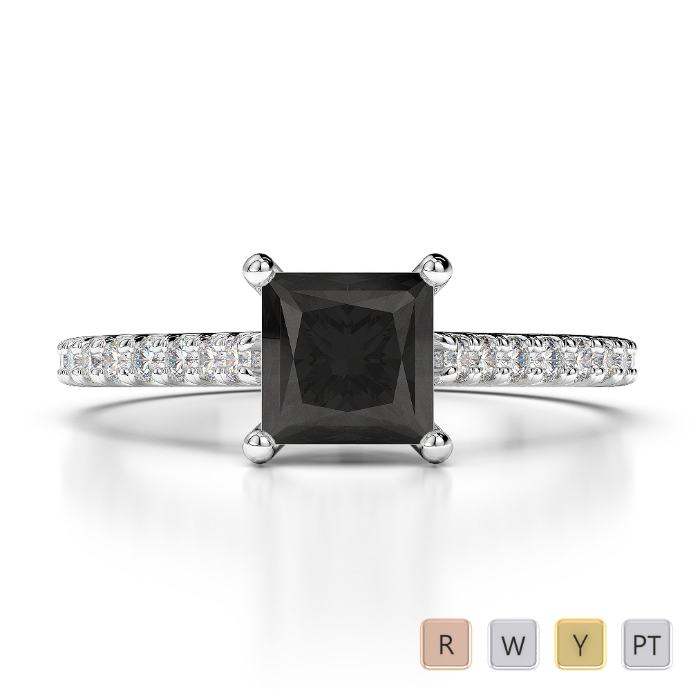 Gold / Platinum Round and Princess Cut Black Diamond with Diamond Engagement Ring AGDR-1217
