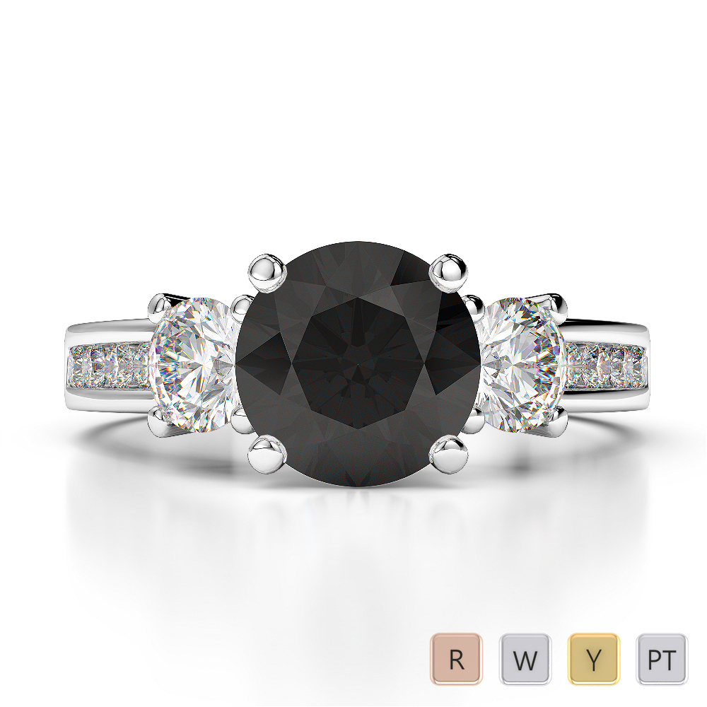 Gold / Platinum Round Cut Black Diamond with Diamond Engagement Ring AGDR-1218