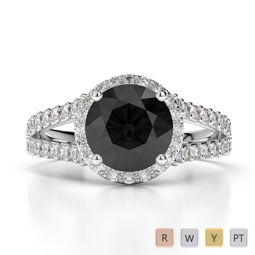 Gold / Platinum Round Cut Black Diamond with Diamond Engagement Ring AGDR-1220