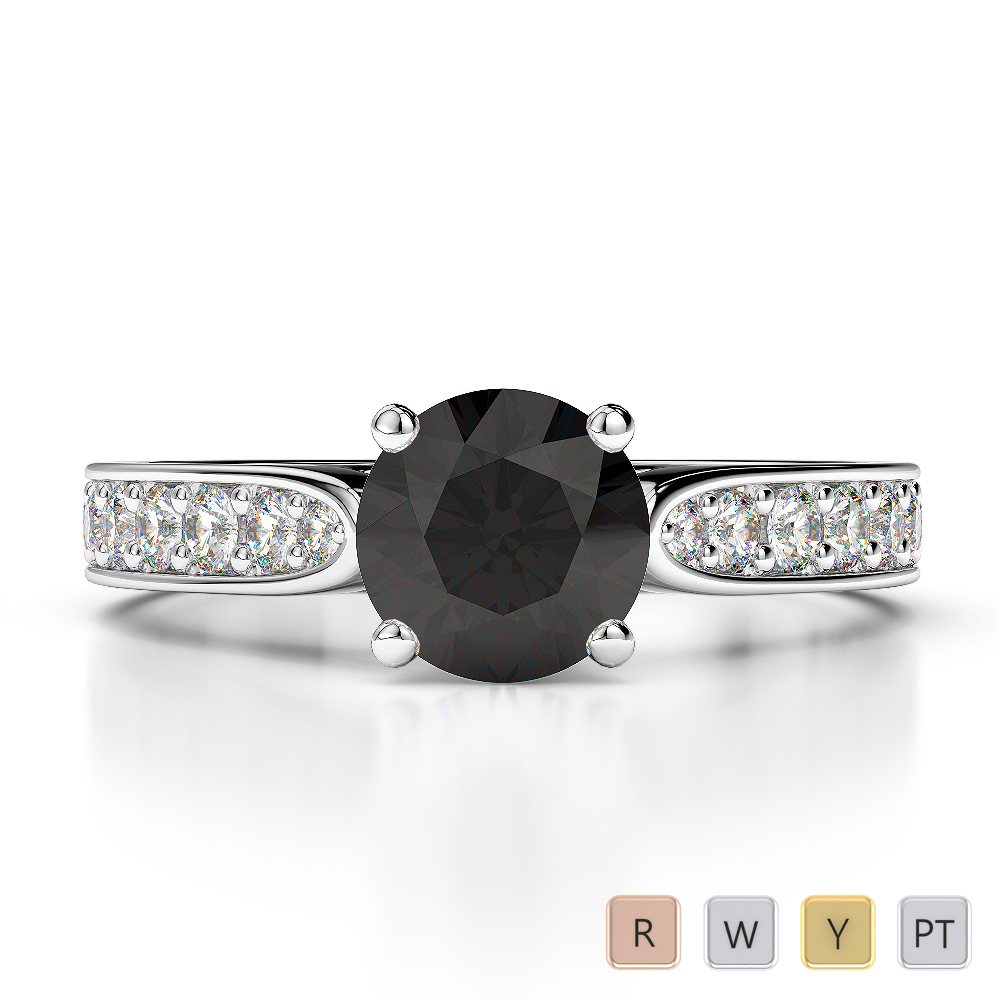 Gold / Platinum Round Cut Black Diamond with Diamond Engagement Ring AGDR-1221