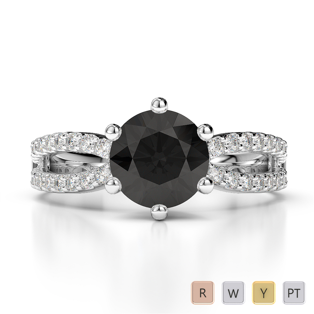 Gold / Platinum Round Cut Black Diamond with Diamond Engagement Ring AGDR-1223