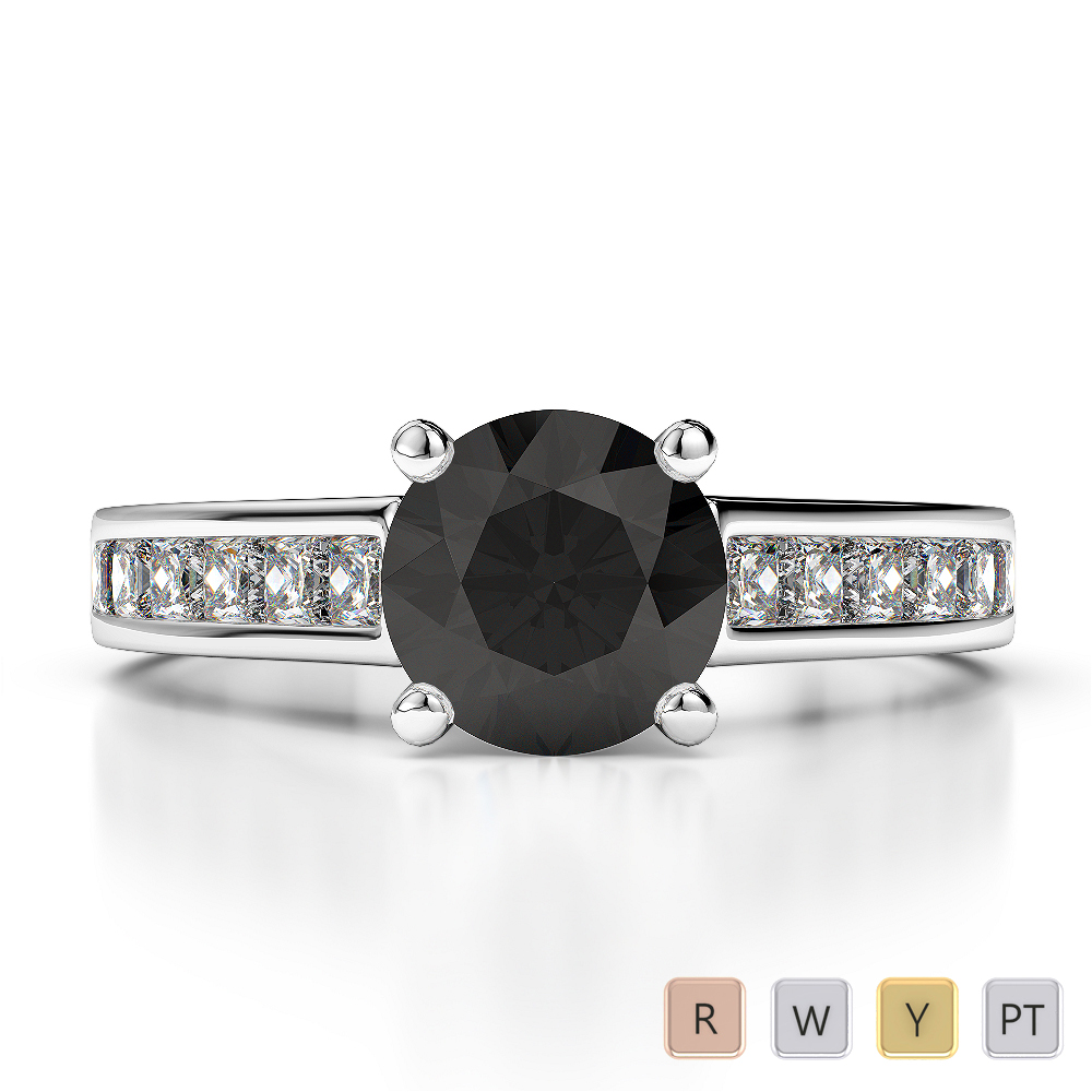 Gold / Platinum Round and Princess Cut Black Diamond with Diamond Engagement Ring AGDR-1224
