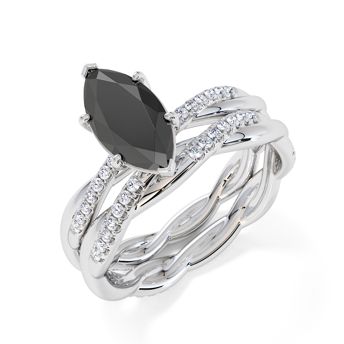 Gold / Platinum Black Diamond and Diamond Engagement Ring RZ3391