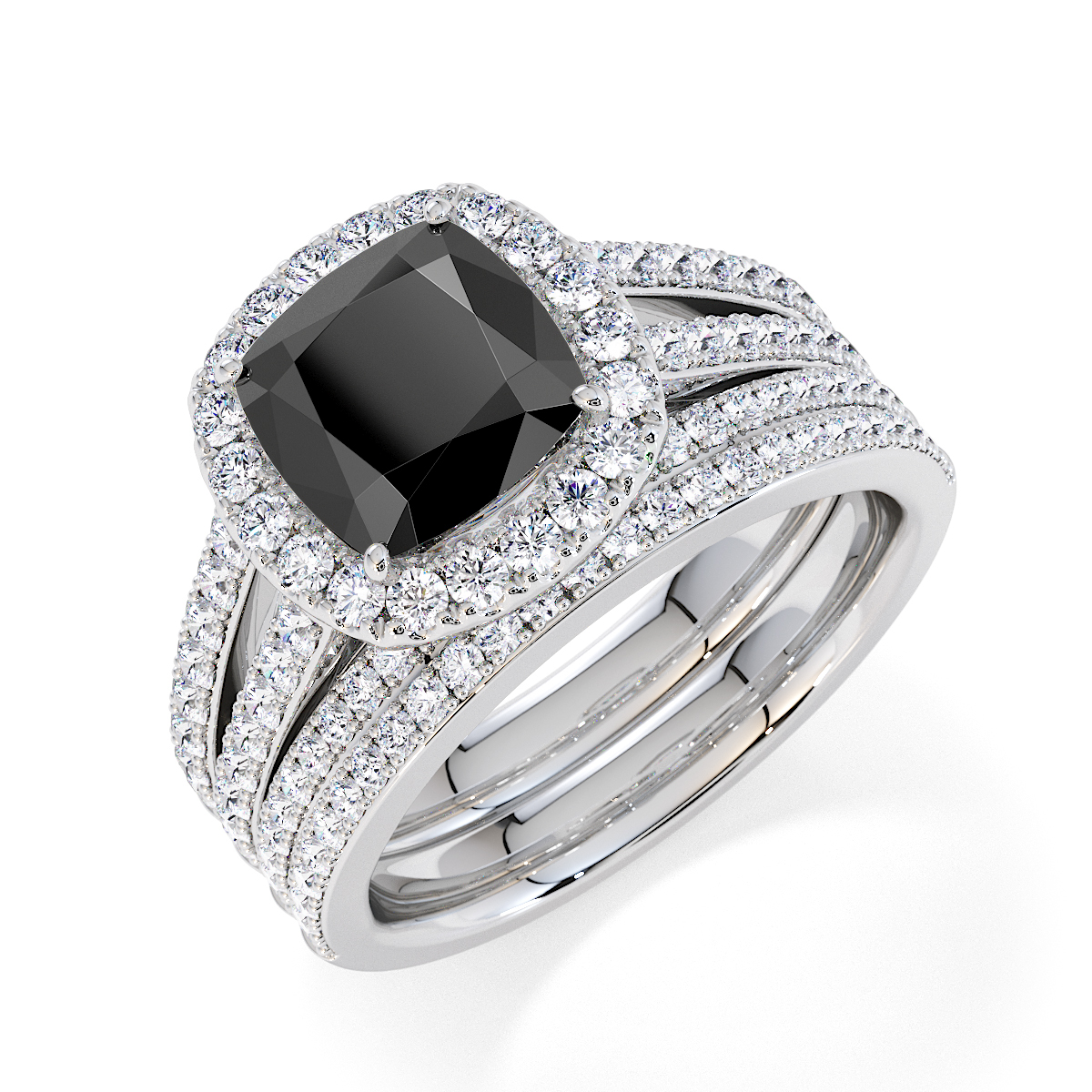 Gold / Platinum Black Diamond and Diamond Engagement Ring RZ3464