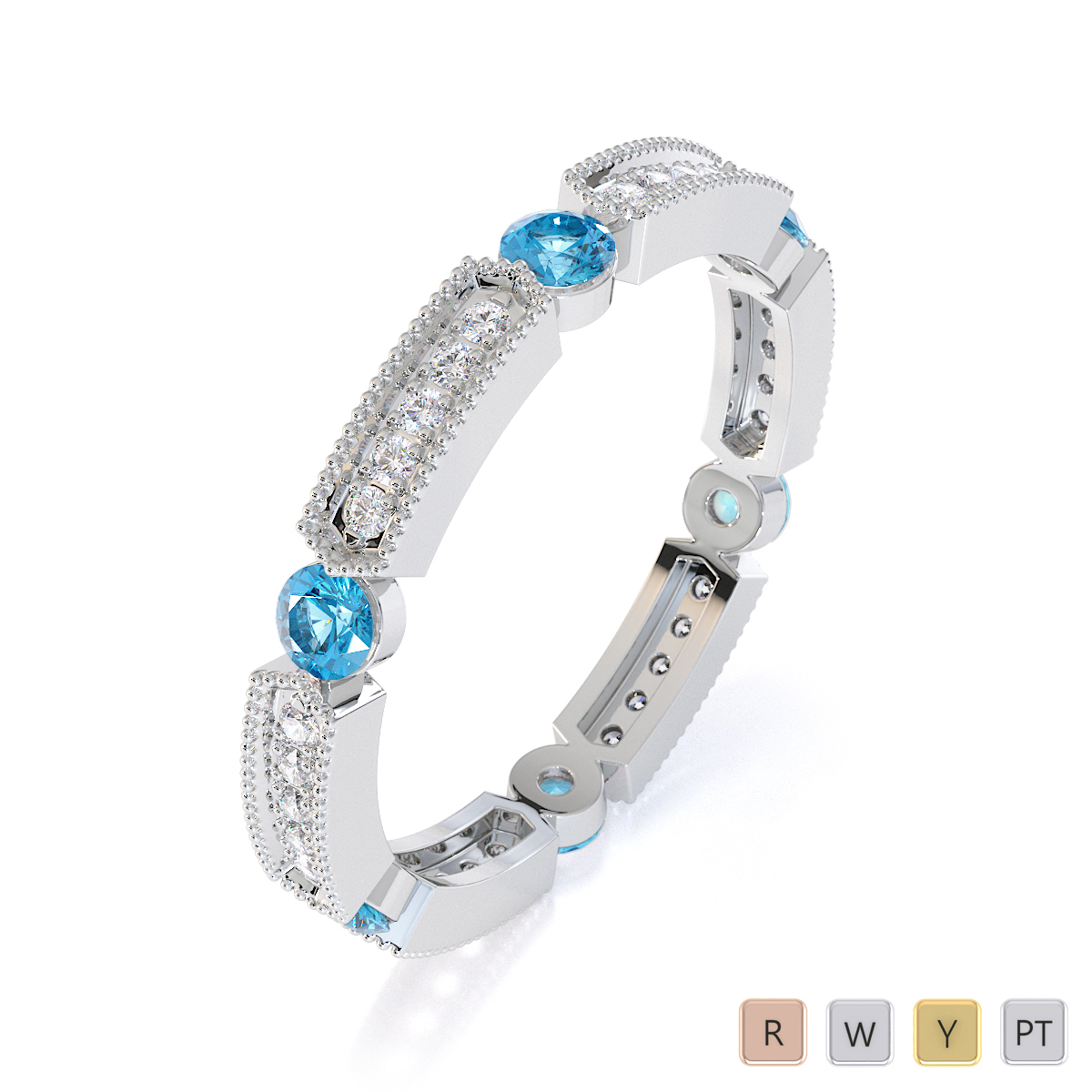 Gold / Platinum Blue Topaz and Diamond Full Eternity Ring RZ1500