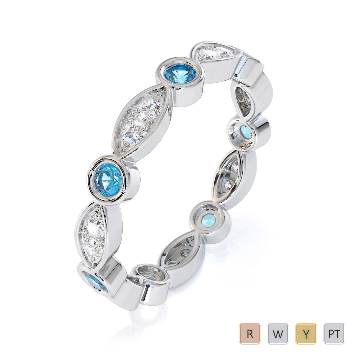 Gold / Platinum Blue Topaz and Diamond Full Eternity Ring RZ1510