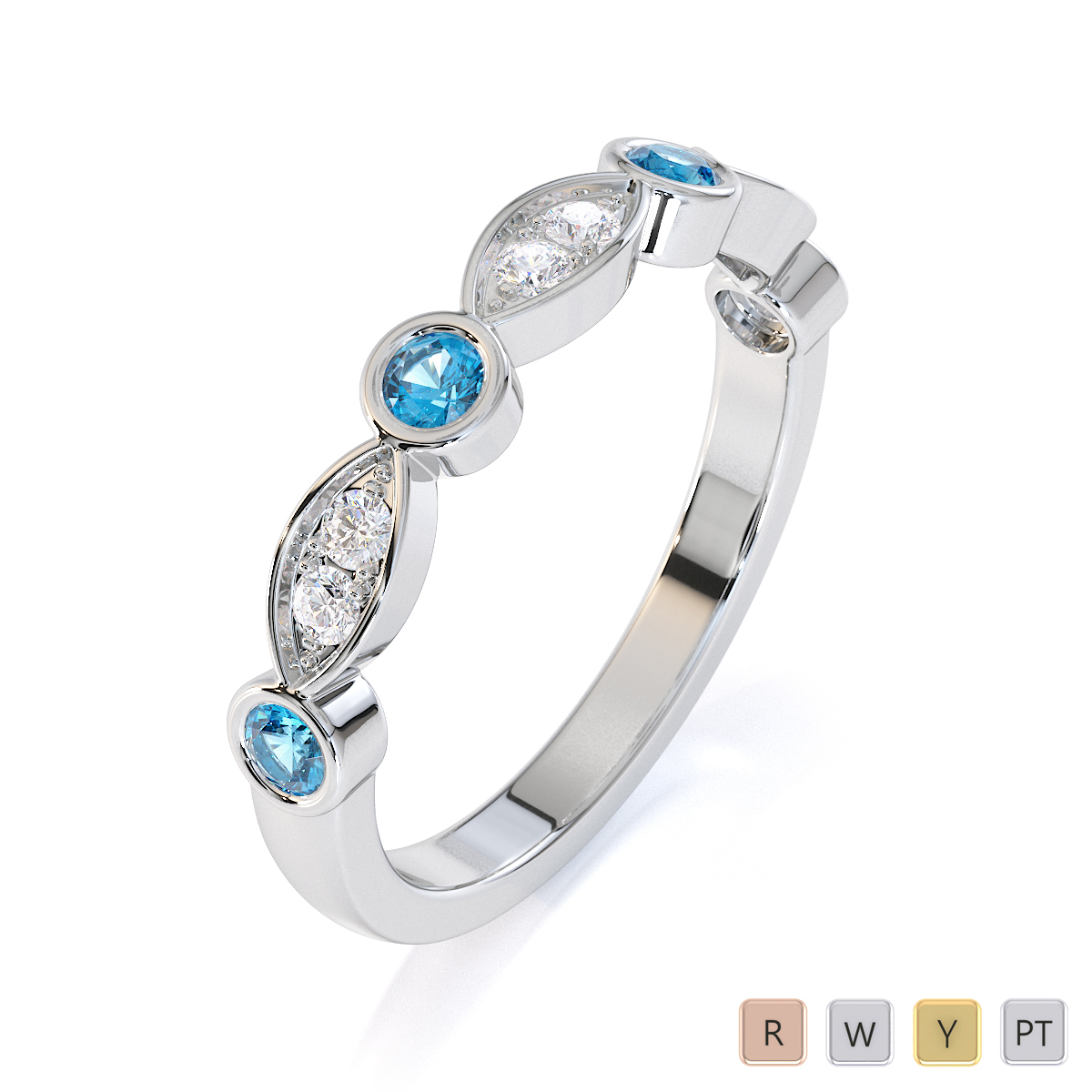 Gold / Platinum Blue Topaz and Diamond Half Eternity Ring RZ1511