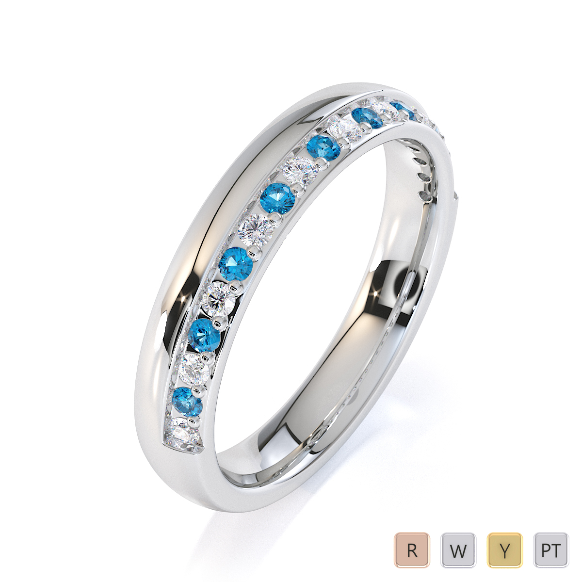 Gold / Platinum Blue Topaz and Diamond Half Eternity Ring RZ1517