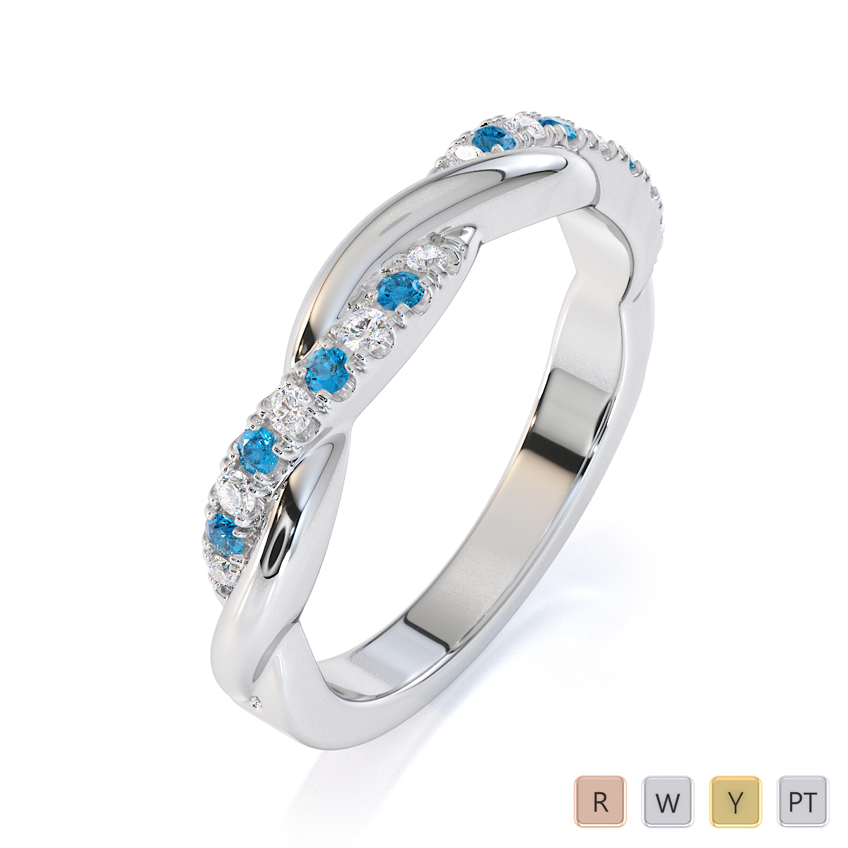 Gold / Platinum Blue Topaz and Diamond Half Eternity Ring RZ1523