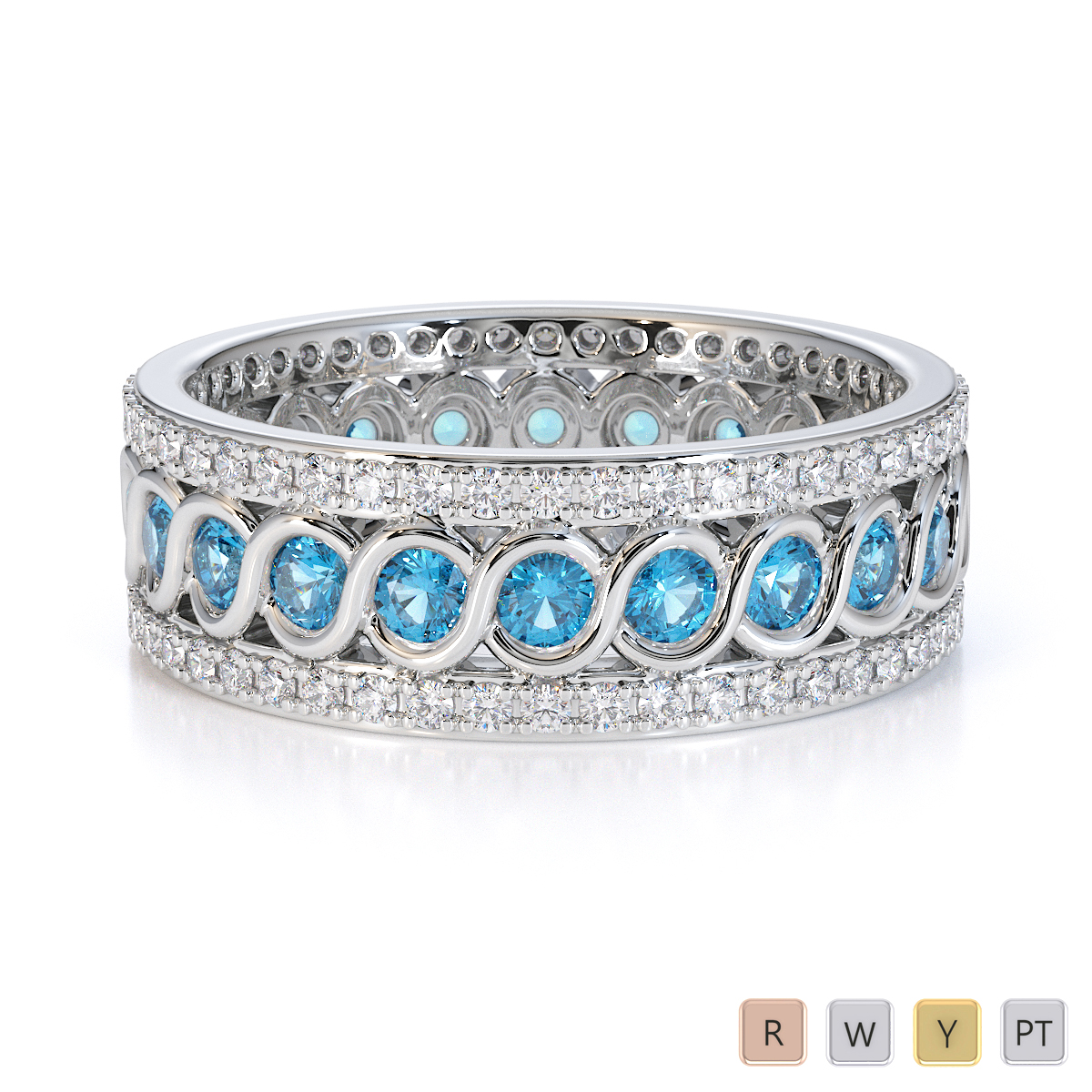 Gold / Platinum Blue Topaz and Diamond Full Eternity Ring RZ1524