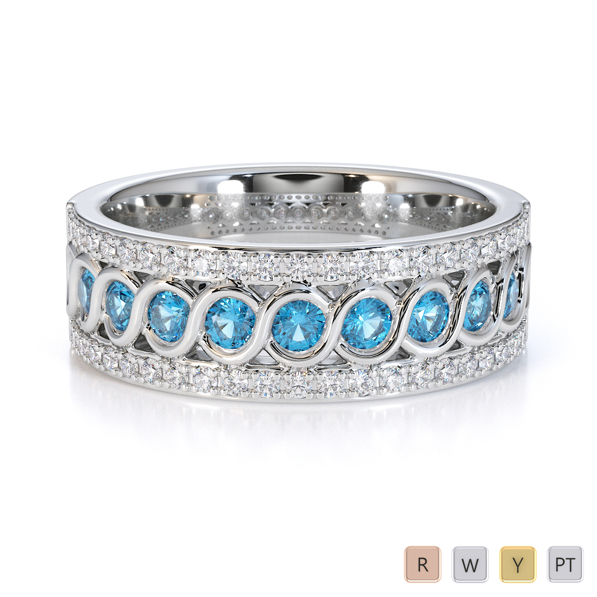 Gold / Platinum Blue Topaz and Diamond Half Eternity Ring RZ1525