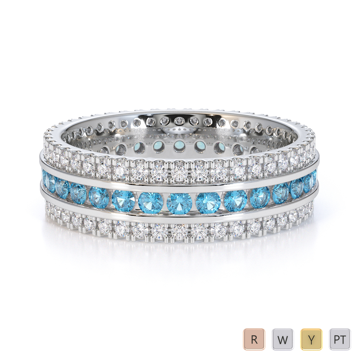Gold / Platinum Blue Topaz and Diamond Full Eternity Ring RZ1526