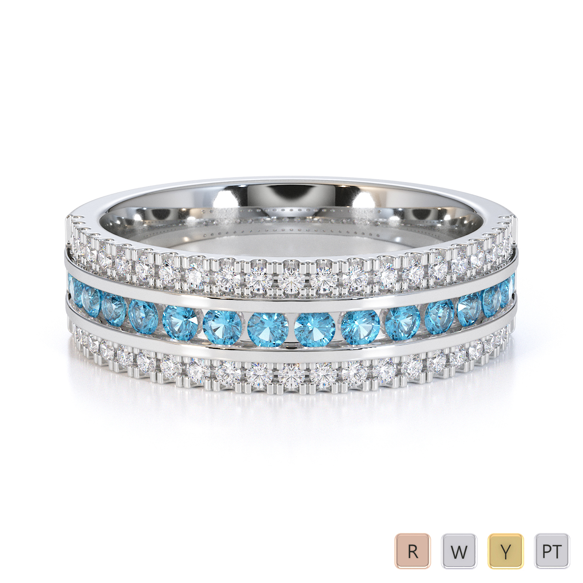 Gold / Platinum Blue Topaz and Diamond Half Eternity Ring RZ1527