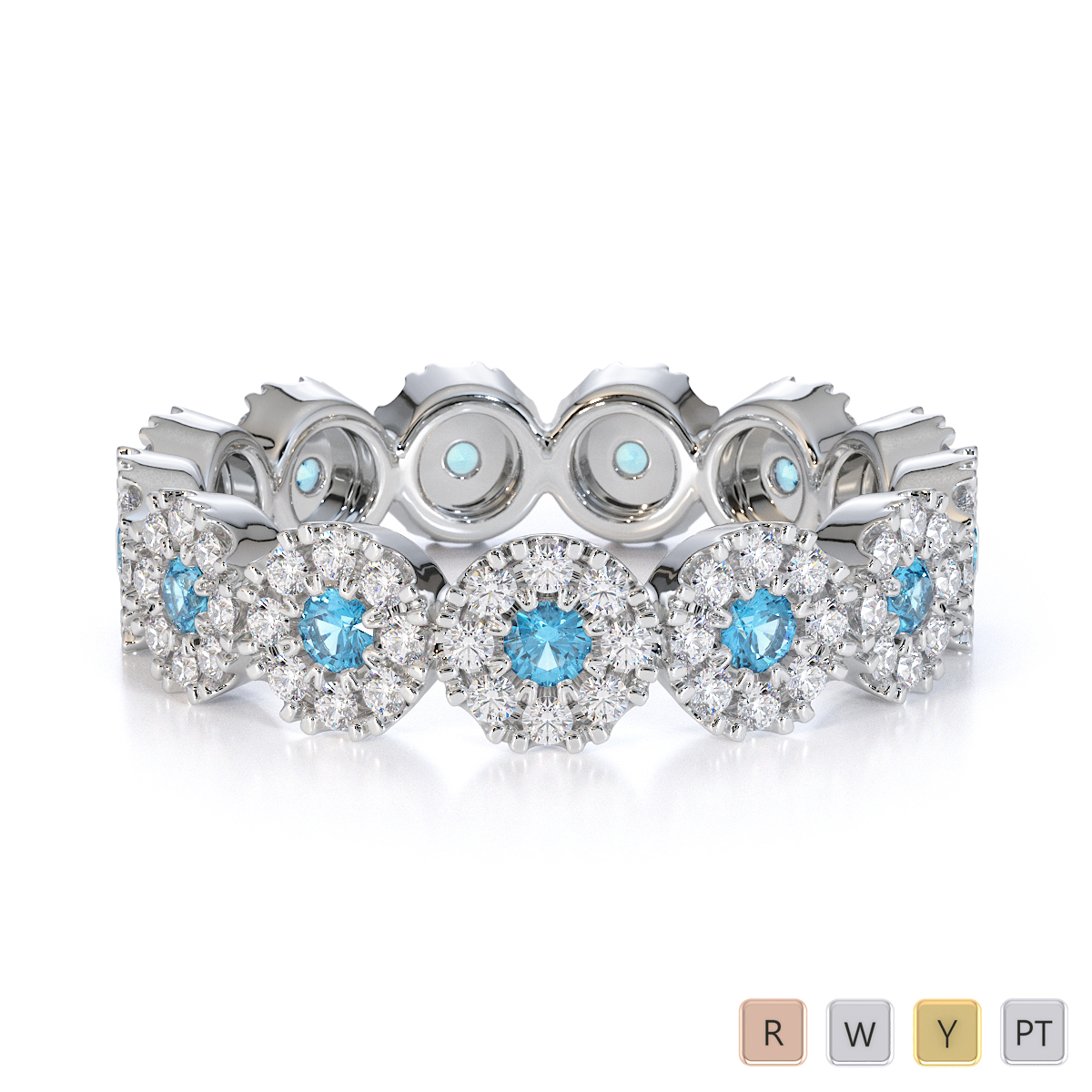 Gold / Platinum Blue Topaz and Diamond Full Eternity Ring RZ1530