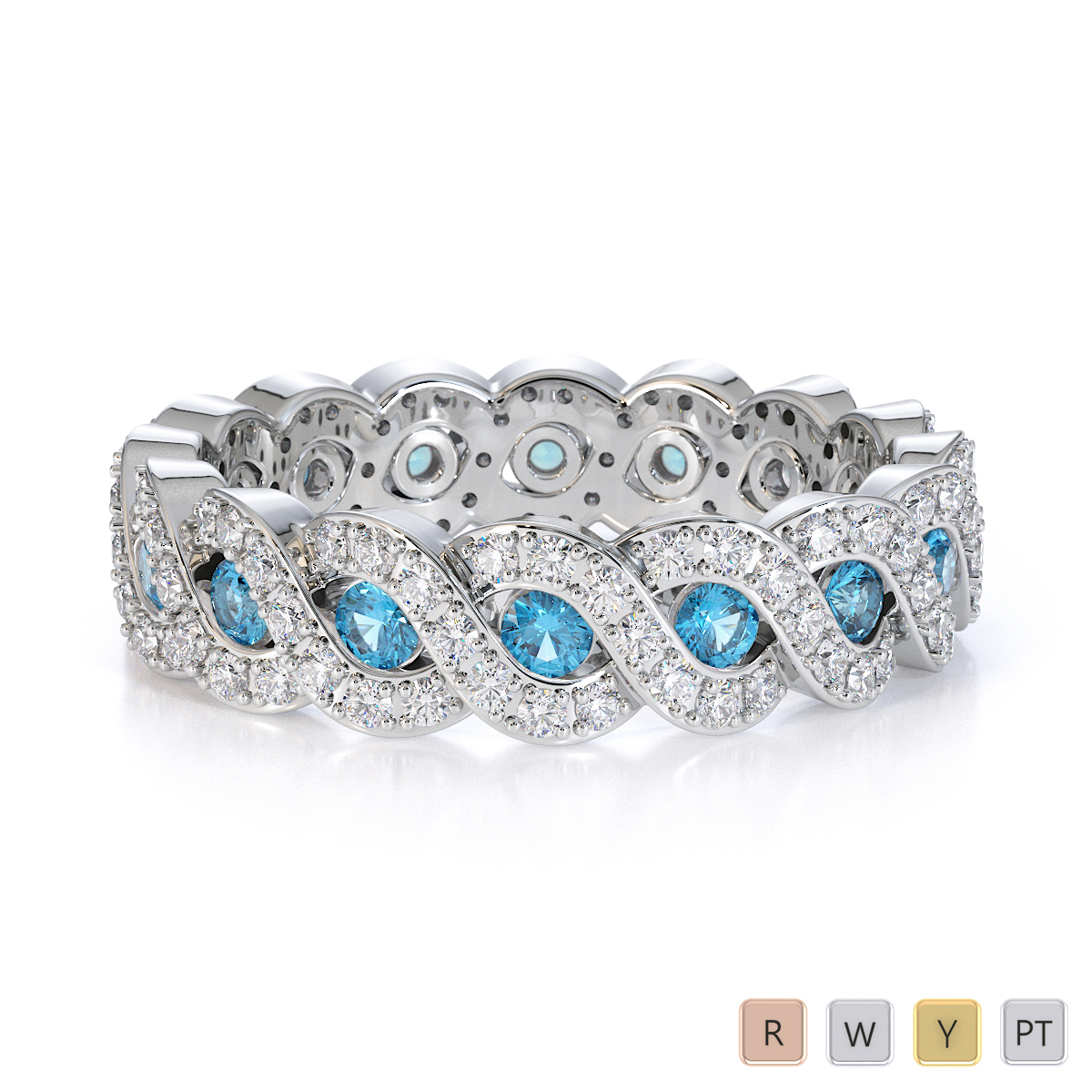Gold / Platinum Blue Topaz and Diamond Full Eternity Ring RZ1532
