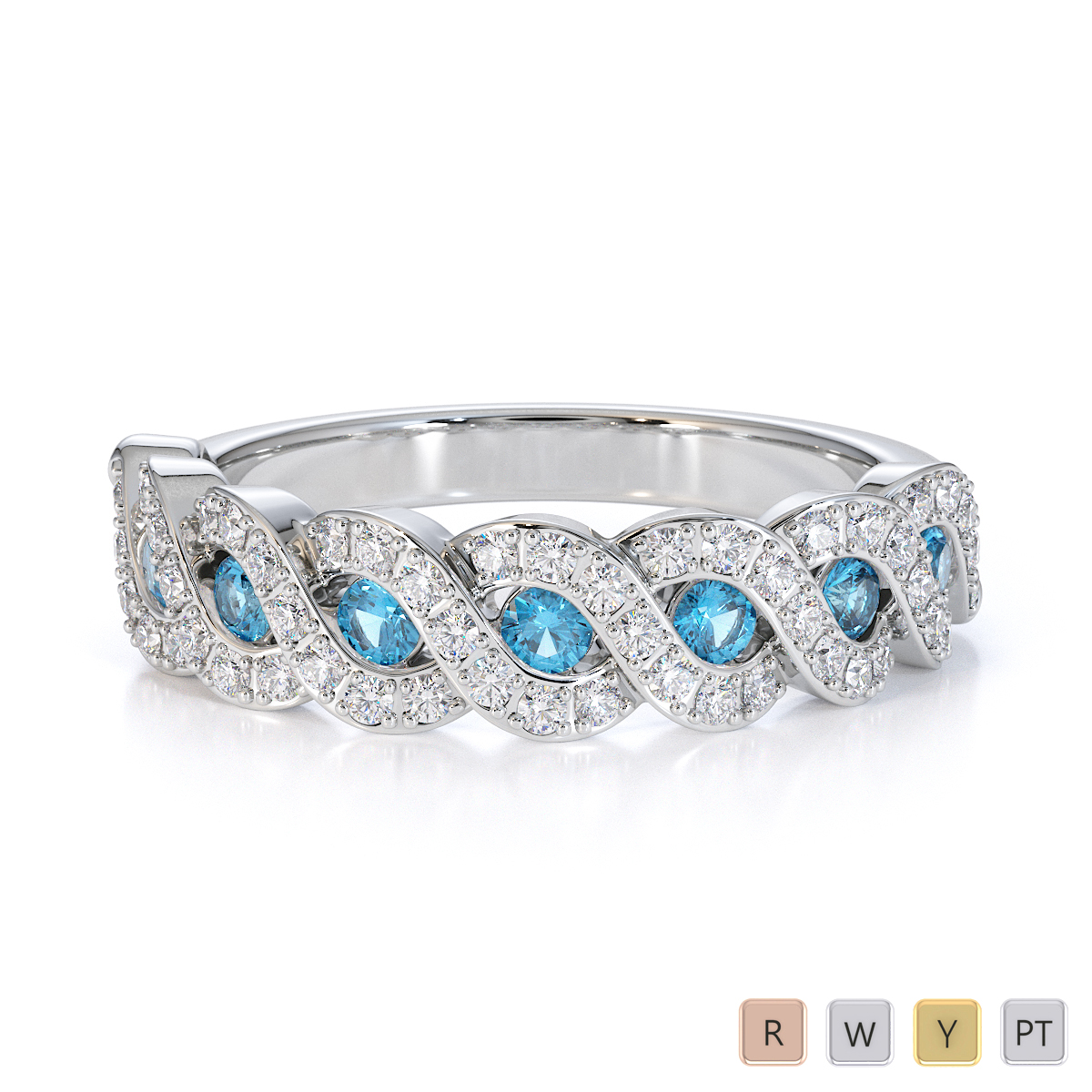 Gold / Platinum Blue Topaz and Diamond Half Eternity Ring RZ1533