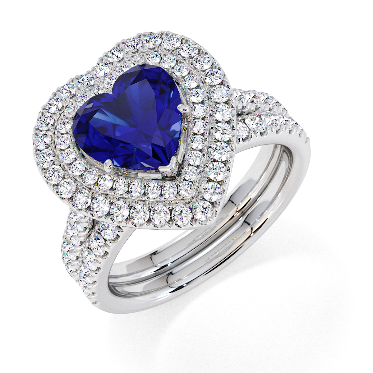Heart Lab Blue Sapphire and Diamond Engagement Ring in Gold / Platinum